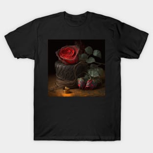 Vintage red rose with black lace on a hat T-Shirt